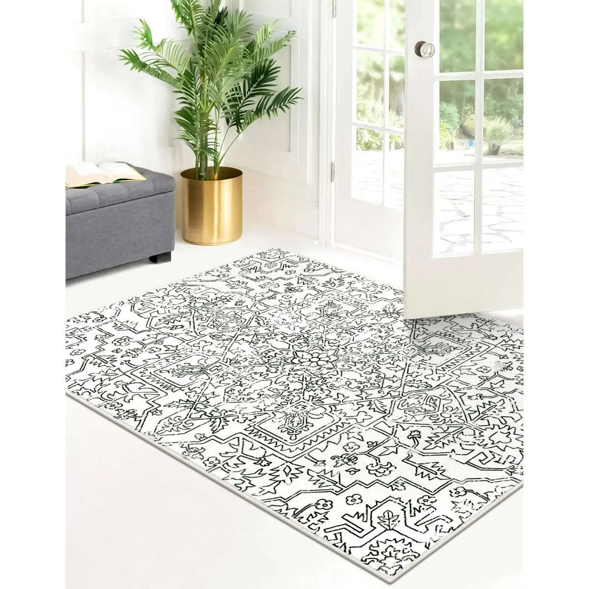 Alarie Modern Vintage Medallion Distressed Ornate Black Area Rug