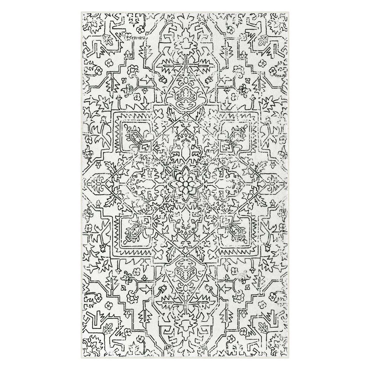 Alarie Modern Vintage Medallion Distressed Ornate Black Area Rug