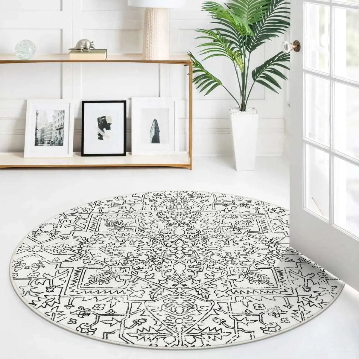 Alarie Modern Vintage Medallion Distressed Ornate Black Area Rug