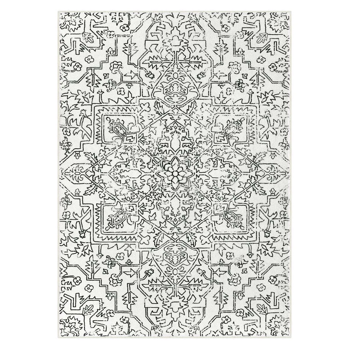 Alarie Modern Vintage Medallion Distressed Ornate Black Area Rug