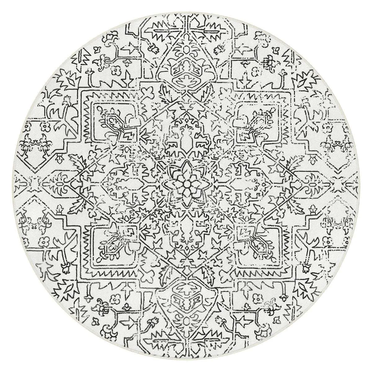 Alarie Modern Vintage Medallion Distressed Ornate Black Area Rug