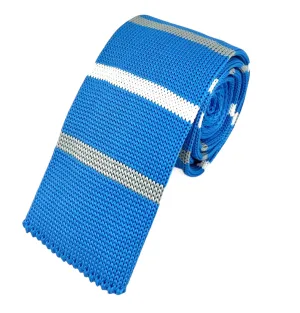 Baby Blue Striped Knit Tie by Paul Malone