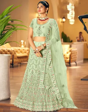 Beryl Green Semi-Stitched Heavy Designer Lehenga Choli