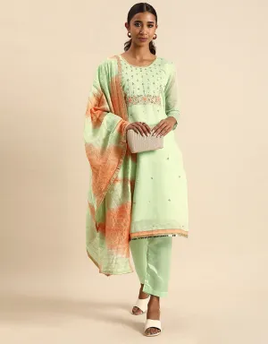 Beryl Green Silk Blend Suit Pant