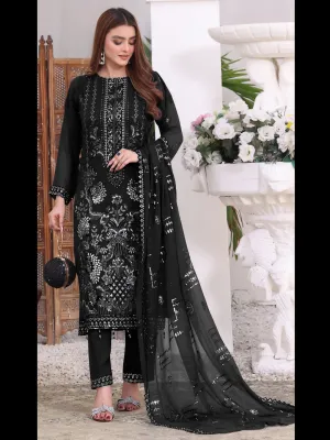 Black Designer Georgette Semi-Stitched Pant Suit With Embroidery Work