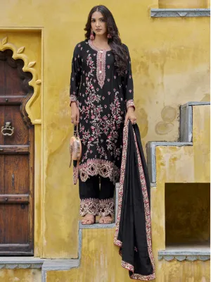 Black Designer Readymade Pant Suit With Embroidery Mirror Work