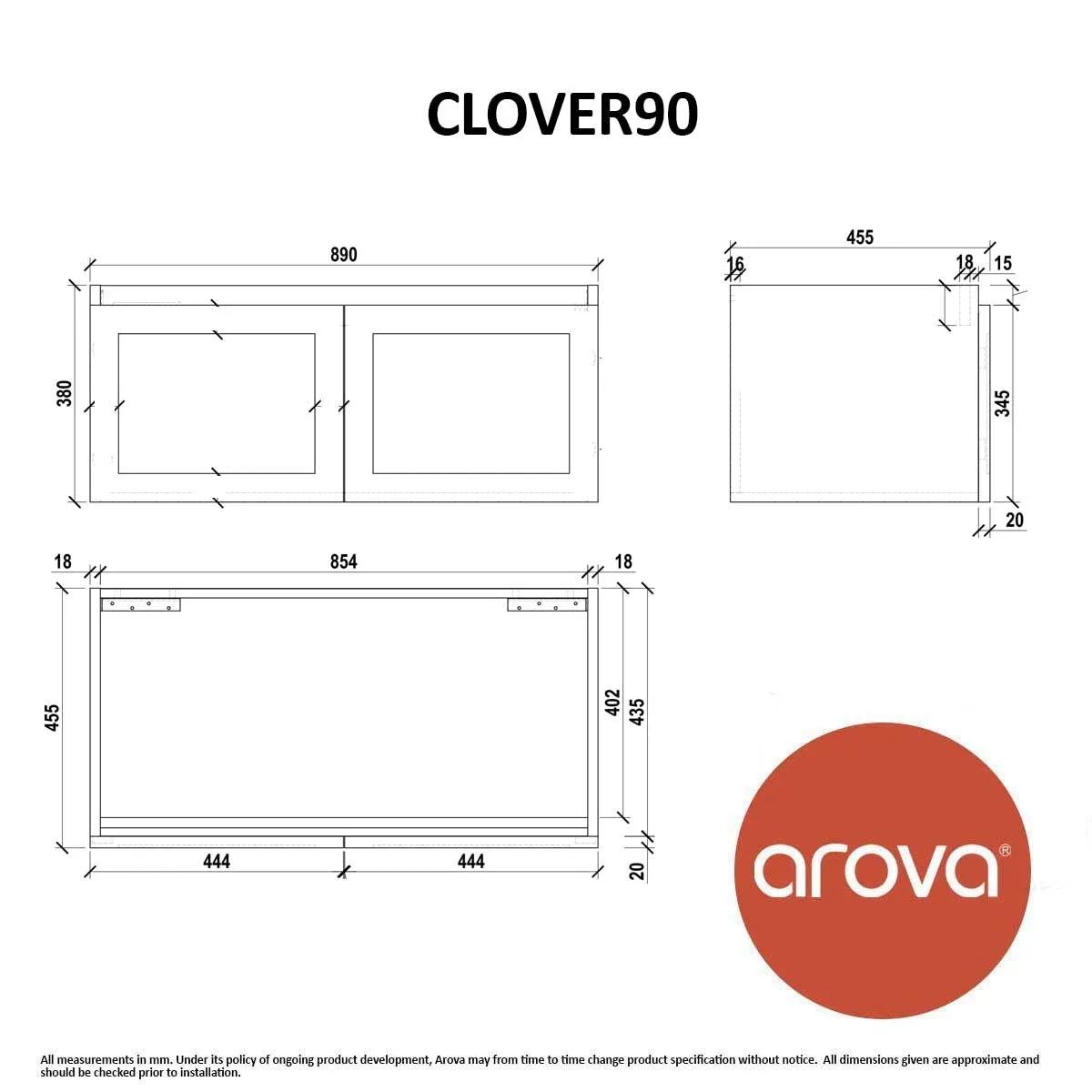 CLOVER 900mm Wall Hung Bathroom Vanity