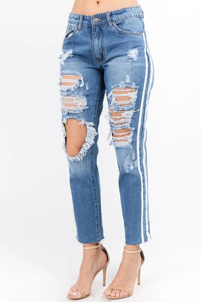 Distressed Two Striped Jeans