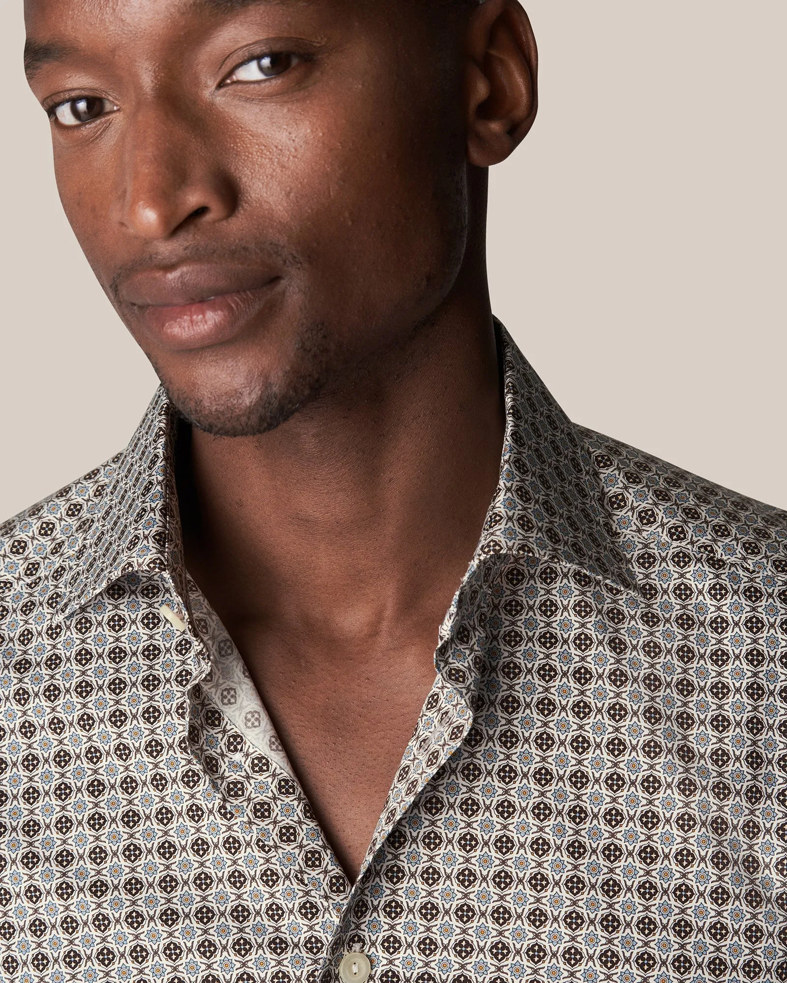 ETON 10000351001 WHITE PRINT SLIM SC SHIRT