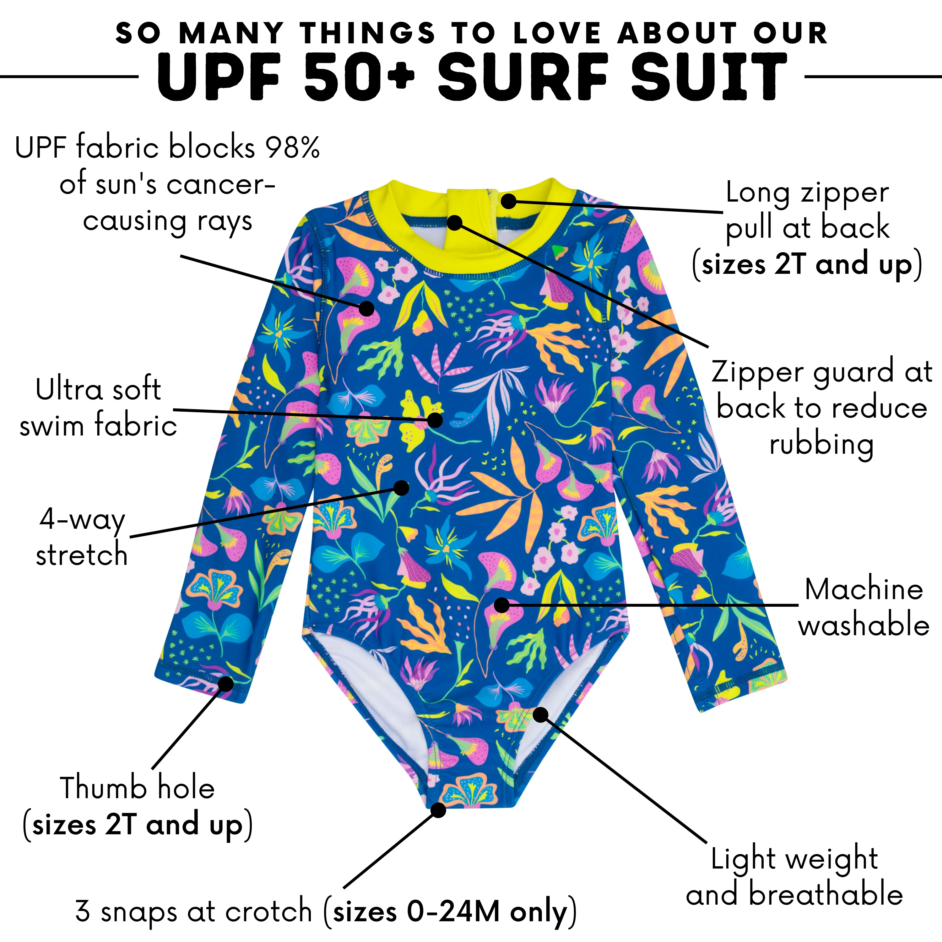 Girls Long Sleeve Surf Suit (One Piece Bodysuit) | "Tropadelic"