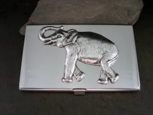 Handmade Silver Brass Steampunk Elephant Business Card Holder