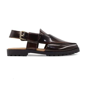 Hawes - Men's Dark Brown Box Leather High Shine Sandal