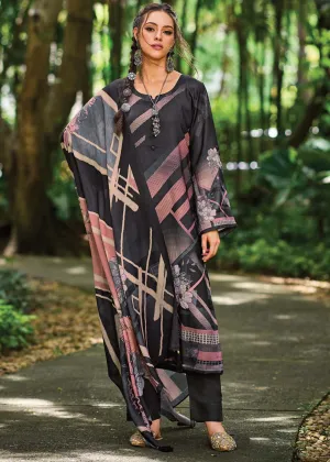 Kilory Pashmina Printed Black Women Winter Suit Dress Material