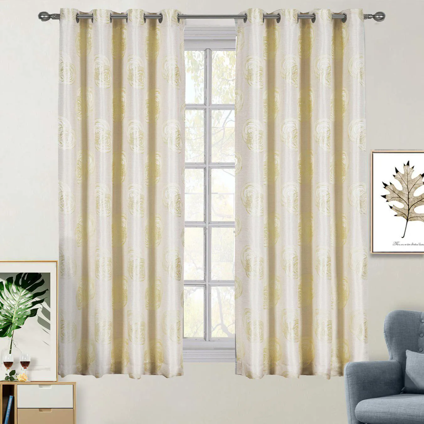 Lafayette Modern Abstract Jacquard Curtain Panels With Grommets ( Set of 2 Panels )