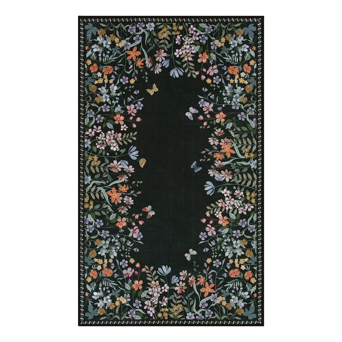 Solene Modern Blooming Floral Garden Black Area Rug