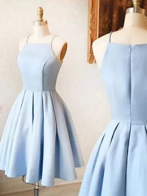 Spaghetti Straps Short Light Blue Prom Dresses, Short Light Blue Graduation Homecoming Dresses