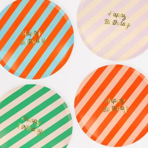 Stripe Happy Birthday Dinner Plates (x 8)