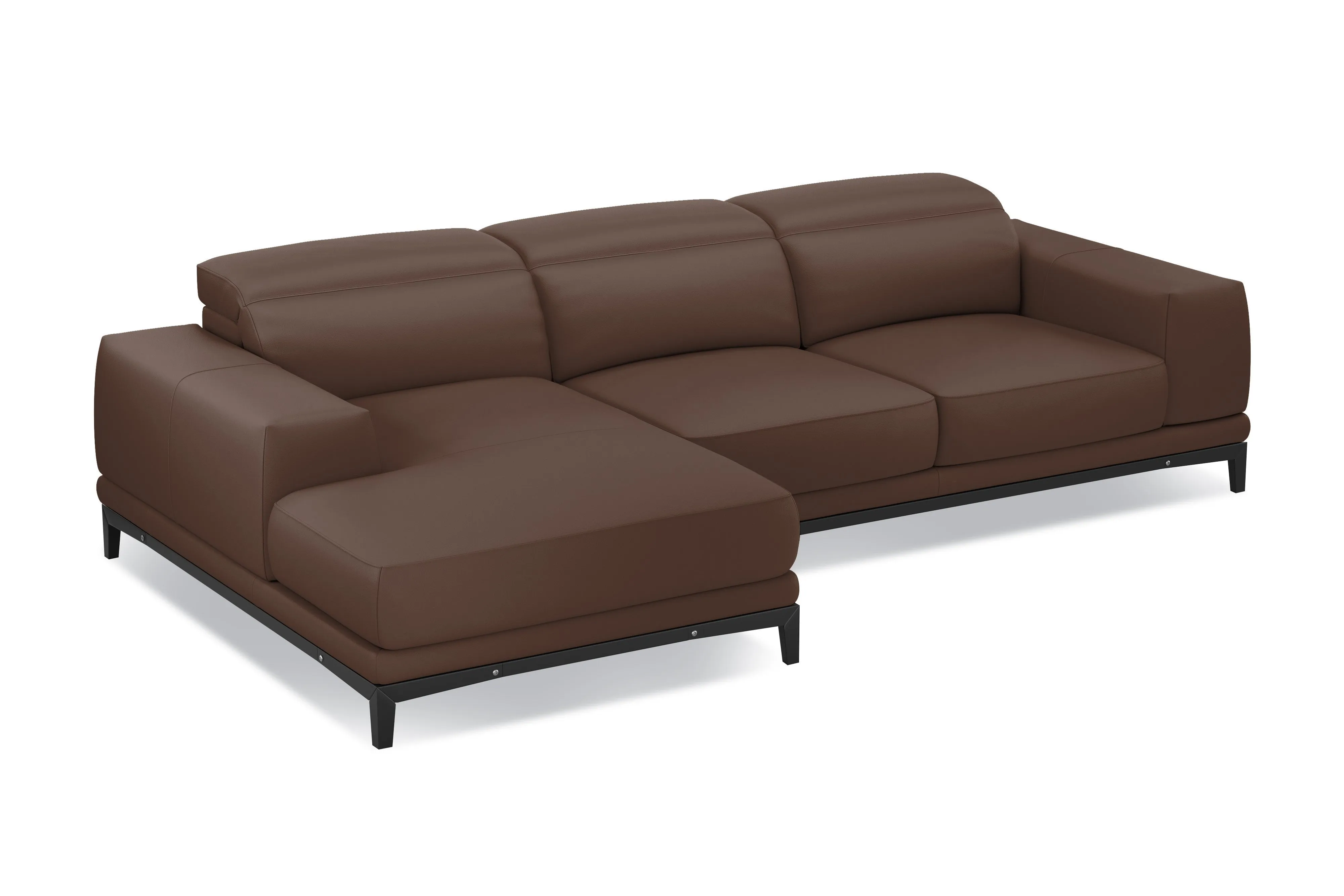 Valencia Valletta Top Grain Leather Three Seats with Left Chaise Sofa, Dark Brown