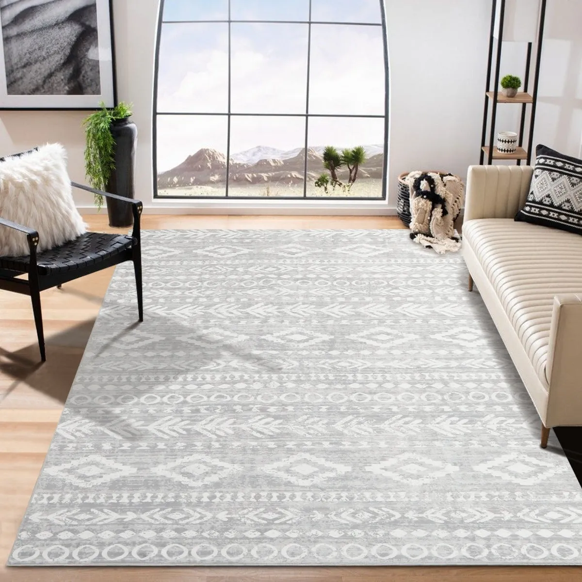 Varena Modern Rustic Farmhouse Moroccan Tribal Grey/White Rug