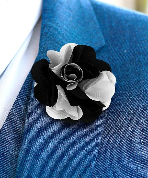 Vittorio Vico Unisex Two Tone Satin Flower Lapel Pin