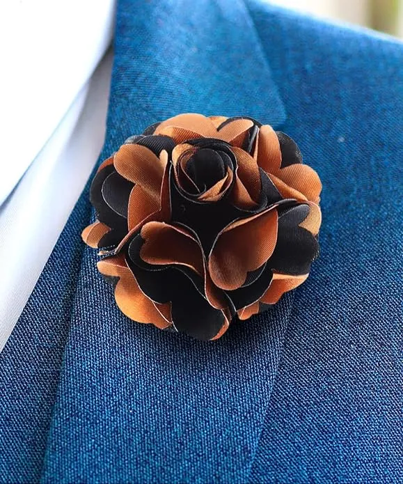 Vittorio Vico Unisex Two Tone Satin Flower Lapel Pin