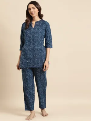 Womens Indigo Printed Night Suit