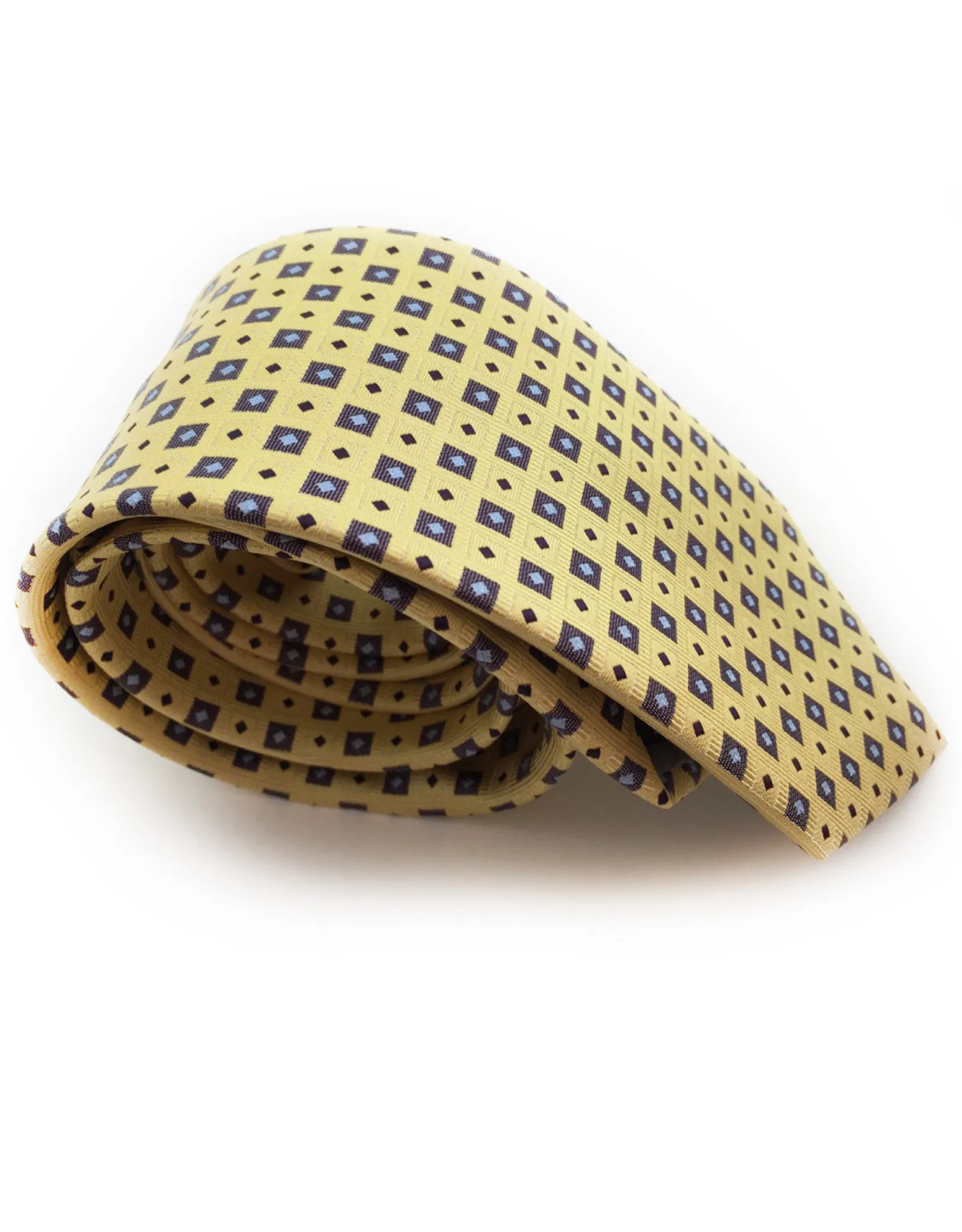 Yellow Tie with Brown Squares & Silver & Brown Diamonds