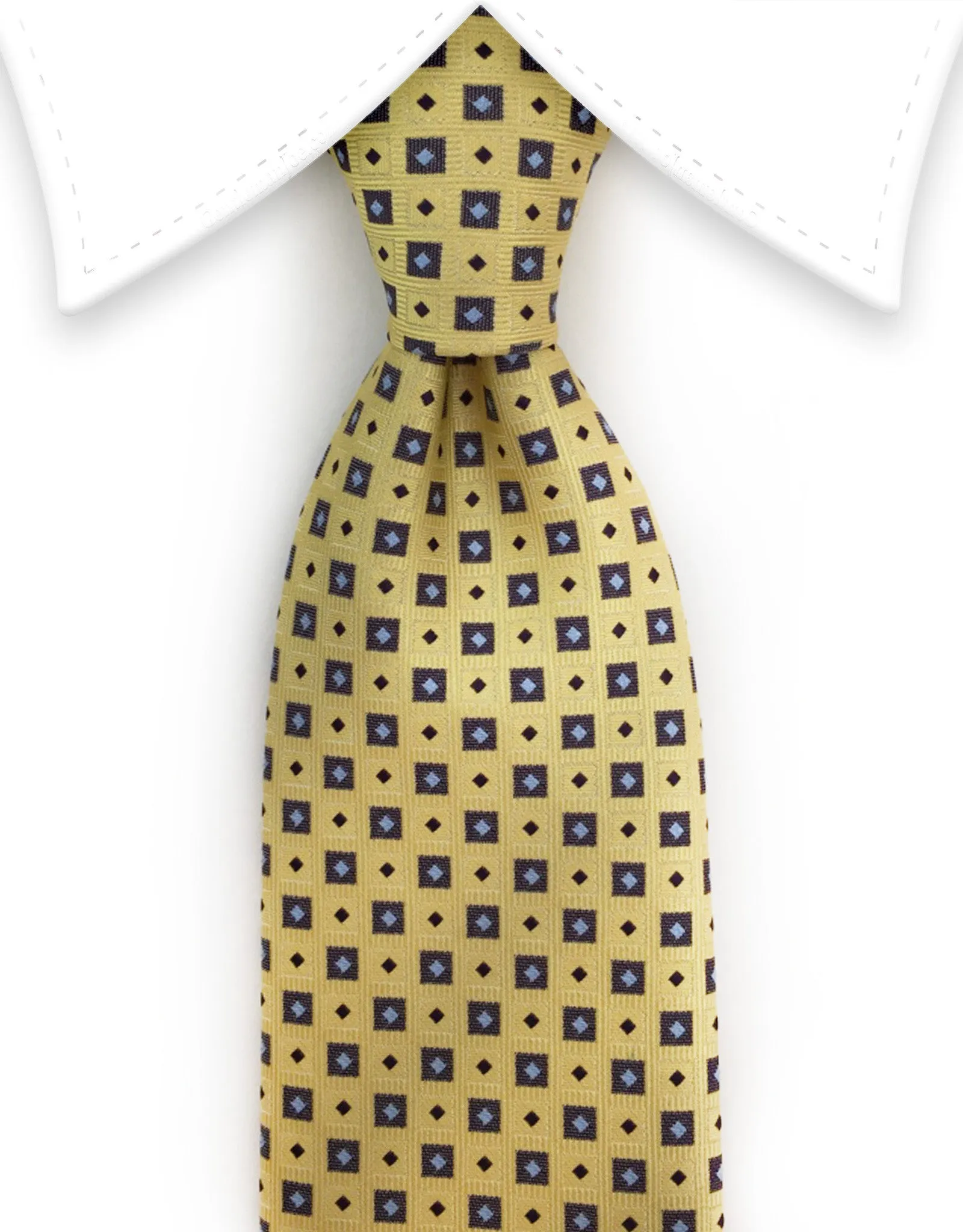 Yellow Tie with Brown Squares & Silver & Brown Diamonds